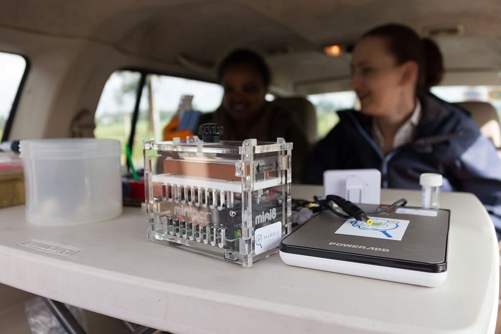 The MARPLE team carries out rapid analysis using the diagnostic kit in Ethiopia. (Photo: JIC)