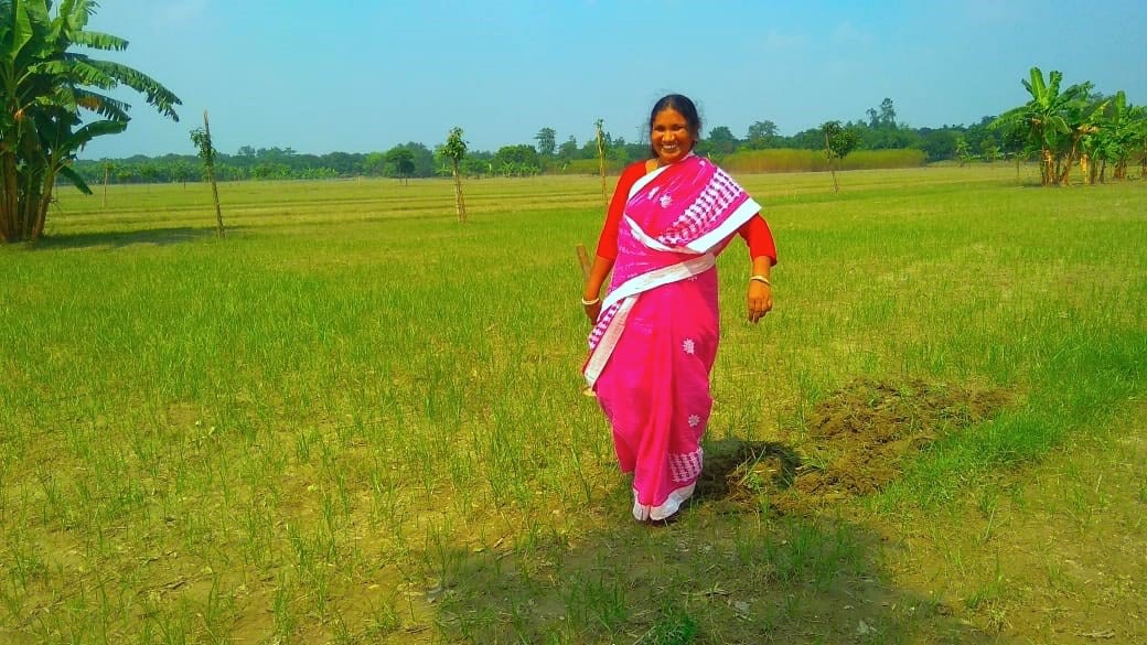 Halima Bibi stands on her field in the district of Malda, West Bengal, India.