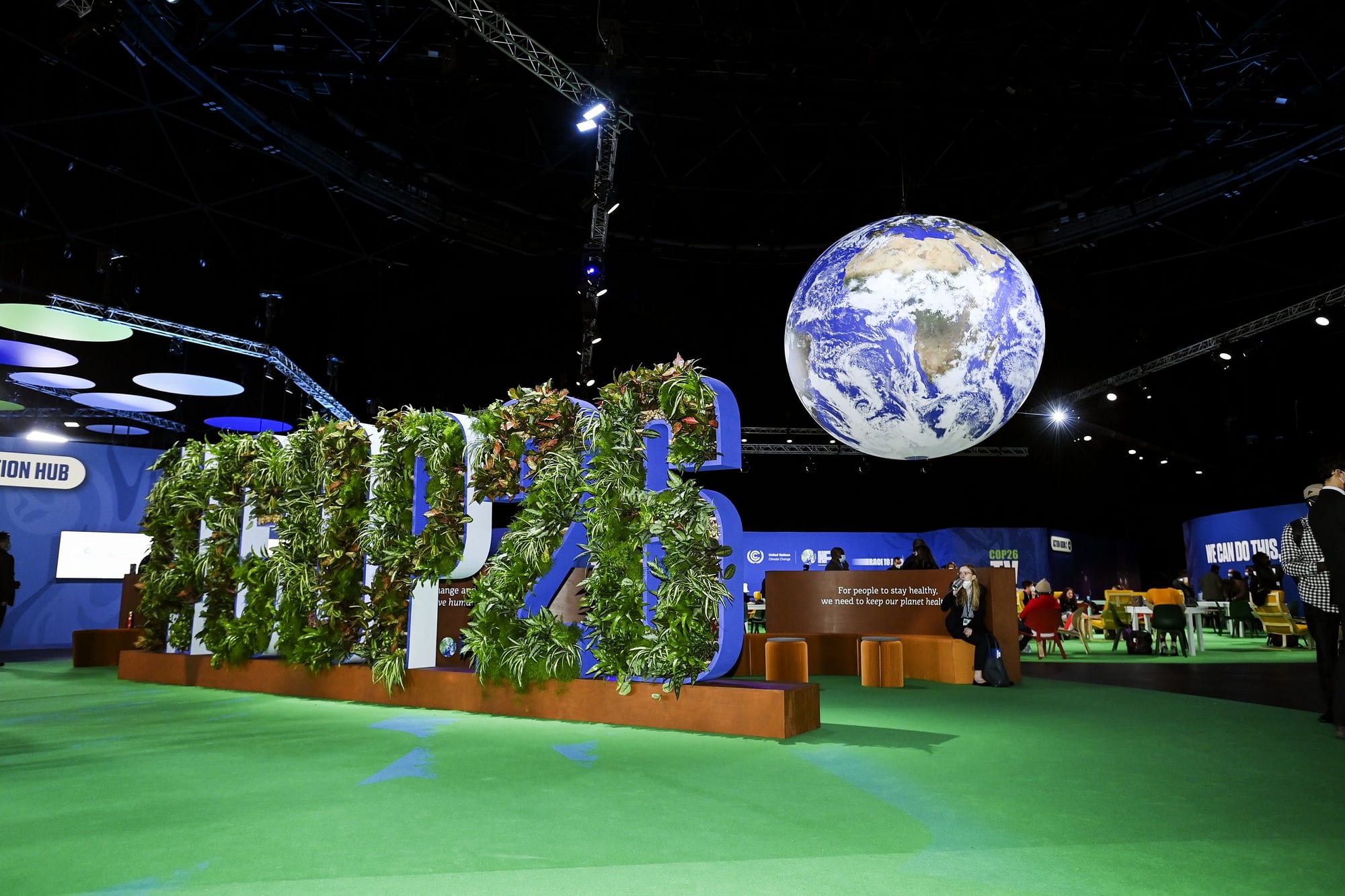 The action zone and the globe at the Hydro, one of the venues in Glasgow where COP26 took place. (Photo: Karwai Tang/UK Government)