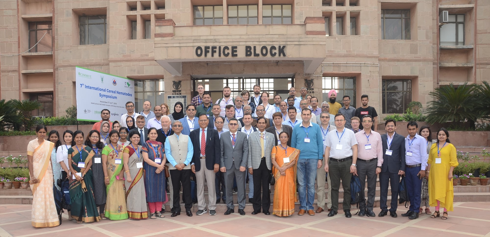 Participants of the 7th International Cereal Nematodes Symposium stand for a group photo at the National Agricultural Science Complex in New Delhi.
