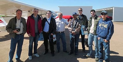Members of CIMMYT, IAS-CSIC (Spain) and the aircraft crew during the flight tests conducted to test the new hyperspectral camera.