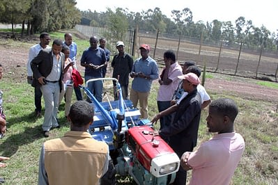 Service providers from three Africa RISING program sites being trained in the operation, maintenance, business, financial management and marketing of two-wheel tractors. Photo: Frédéric Baudron/CIMMYT