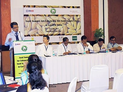 Takashi Yamano, senior scientist and agricultural economist, International Rice Research Institute (IRRI), highlighting the scope and purpose of the event in the first session at the seed summit. Photo: Nabakishore Paridasmall