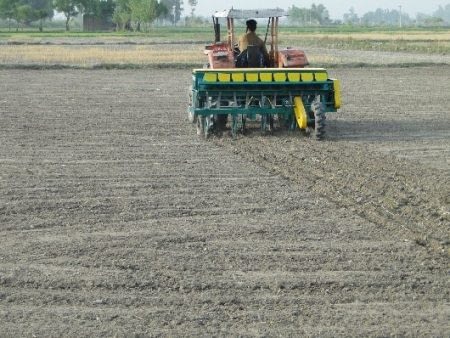 Direct seeding of rice with a multicrop direct-seeding rice planter in Sheikhupura, Punjab. Photo: Abdul Khaliq