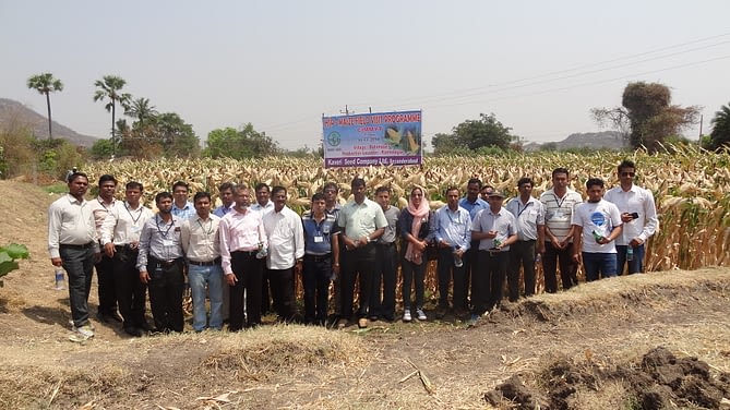 Participants learn about large-scale commercial seed production a during a visit to Kaveri Seeds Pvt. Ltd in Jiyanpur.  Photo: CIMMYT
