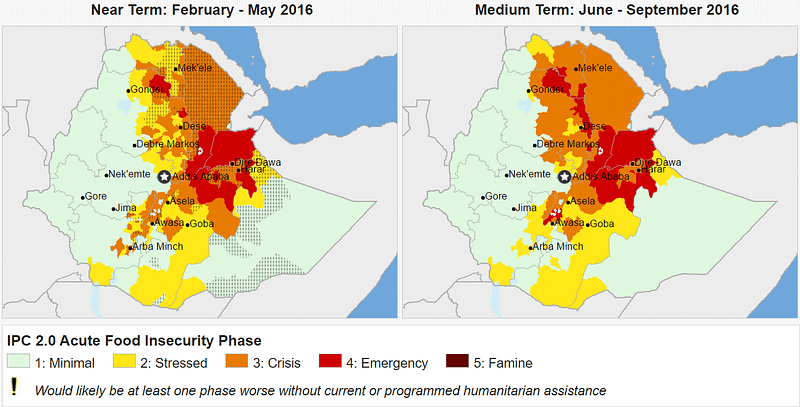 Food security status across Ethiopia. Source: Fews.Net