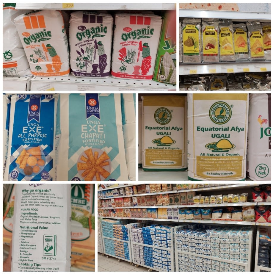 Different types of flour on supermarket shelves in Kenya. (Photo: Pieter Rutsaert/CIMMYT)